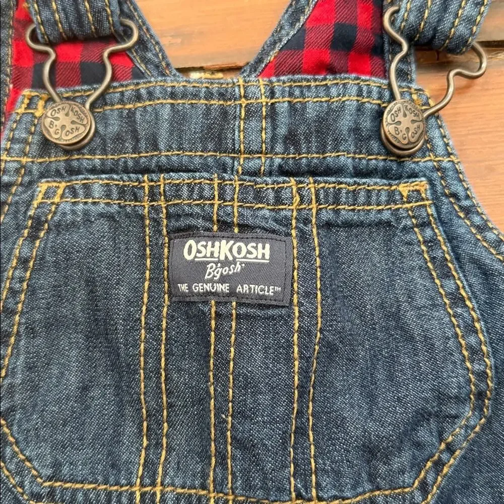 Oshkosh B’gosh Buffalo plaid flannel lined denim jean carpenter overalls sz 24M